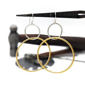 Double Hoops Earrings in Mixed Metal - Sterling Silver and Gold Dip