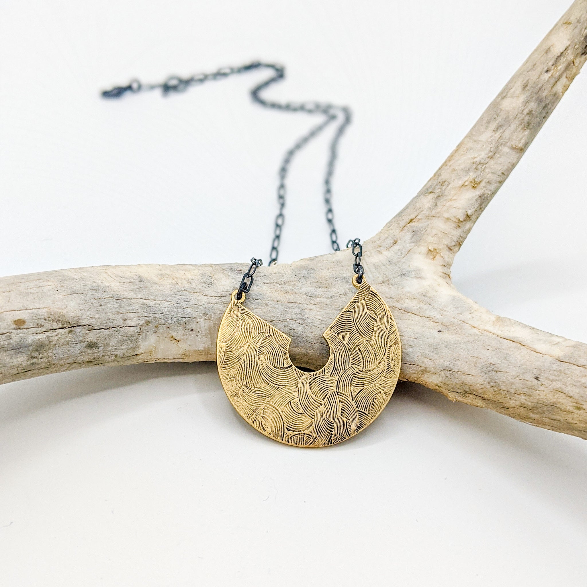 Half Circle Necklace - Brass and Dark Silver Mixed Metal Geometric