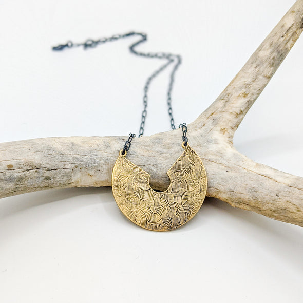 Half Circle Necklace - Brass and Dark Silver Mixed Metal Geometric Necklace