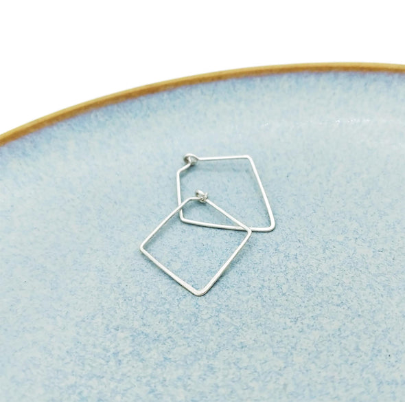 Diamond Mini Hoops in Sterling Silver - Small Lightweight Hoop Earrings
