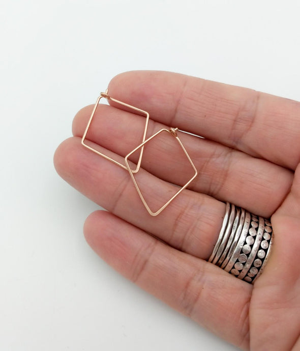 Diamond Mini Hoops in 14k Rose Gold - Small Minimalist Lightweight Hoop Earrings