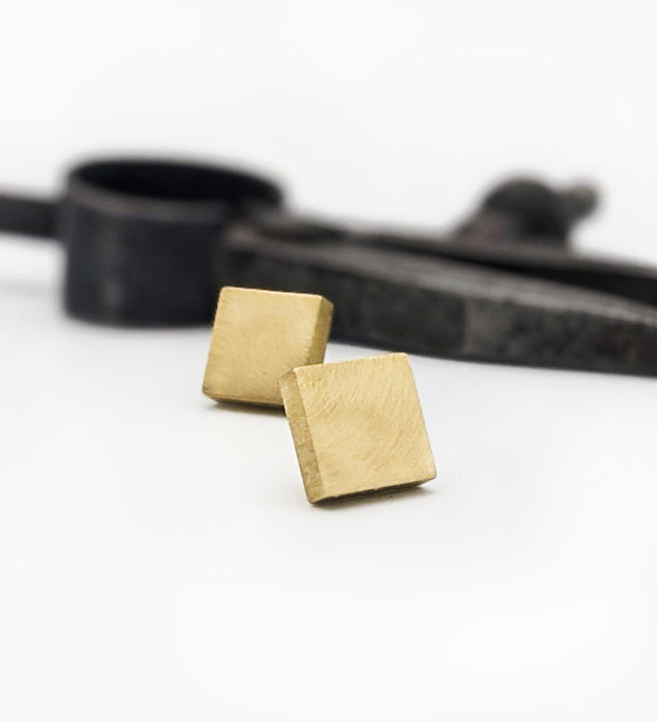 Square Studs in Brass with Sterling Silver Posts