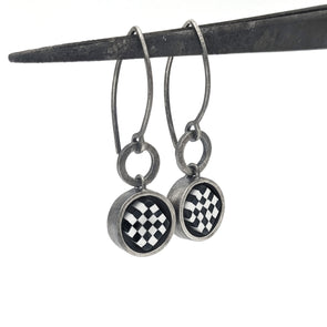 Checkerboard Earrings in Sterling Silver and Polymer