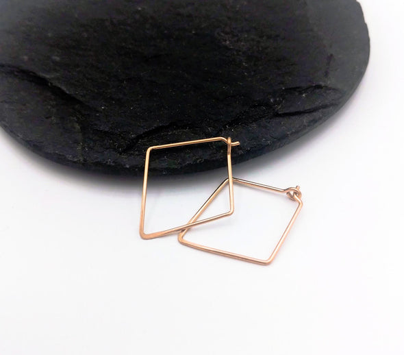 Diamond Mini Hoops in 14k Rose Gold - Small Minimalist Lightweight Hoop Earrings