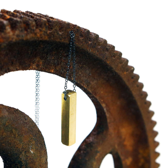 Industrial Bar Necklace in Brass - Queens Metal