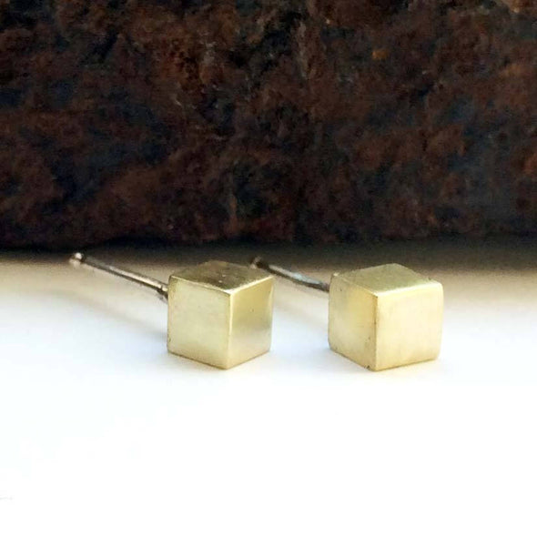 Cube Studs in Brass - Queens Metal