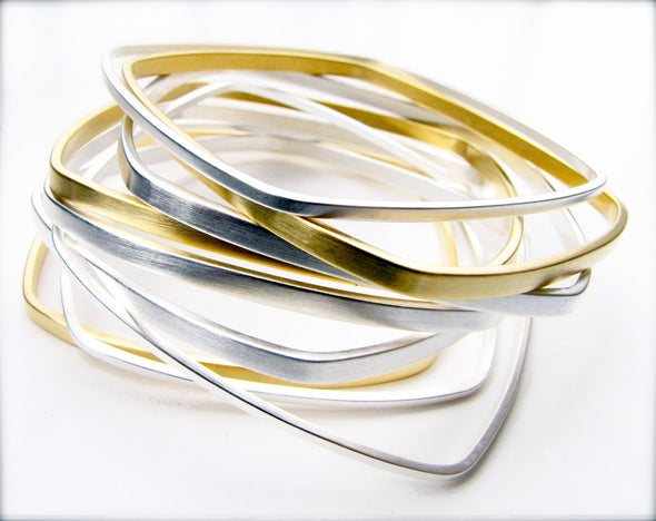 Square Bangles Gold and Silver Dipped - Queens Metal