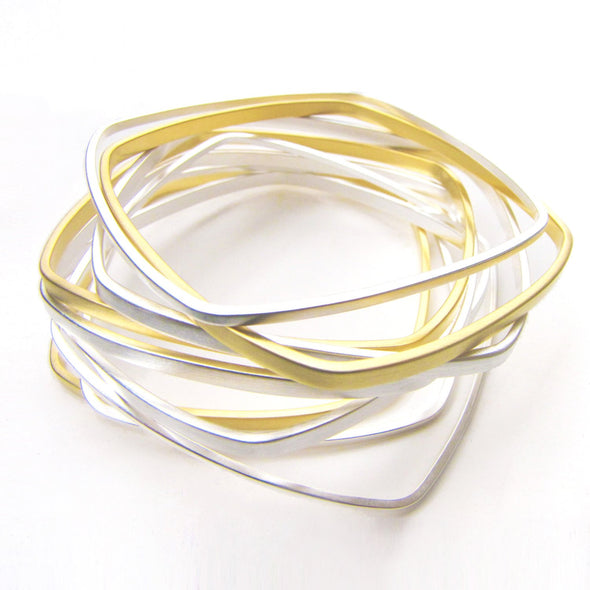 Square Bangles Gold and Silver Dipped - Queens Metal
