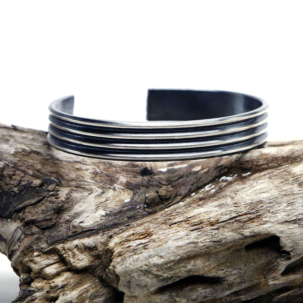 Striated Cuff Bangle in Sterling Silver - Industrial Unisex Bracelet by Queens outlet Metal