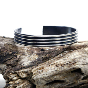 Striated Cuff Bangle in Sterling Silver - Queens Metal