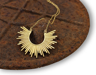 Large Sunburst Necklace - 14k Gold Overlay Pendant